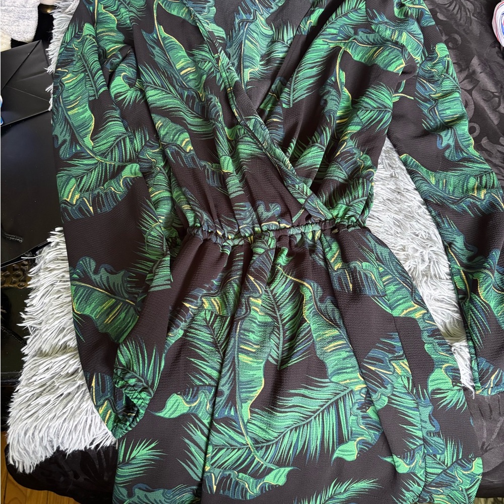 Tropical Leaf Print Romper